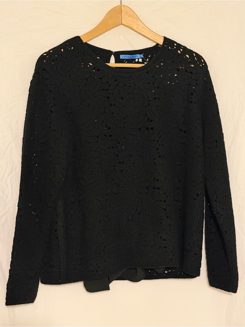 J. McLaughlin Black Floral Lace Eyelet Long Sleeve Sweater Top - Size XL